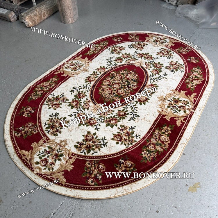 РОССИЙСКИЙ ЖАККАРДОВЫЙ КОВЕР КРАСНЫЙ МЕДАЛЬОН ОВАЛЬНЫЙ
